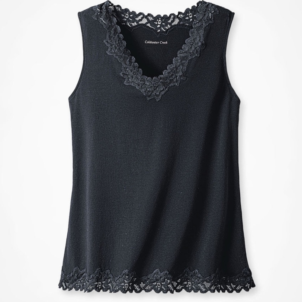 Coldwater Creek Longer Length Double Lace Tank Black Stretch Jersey NWT-1X